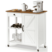 Catrimown Kitchen Cart on Wheels, Farmhouse Rolling Kitchen Cart , Microwave Cart, Coffee Cart Station, White