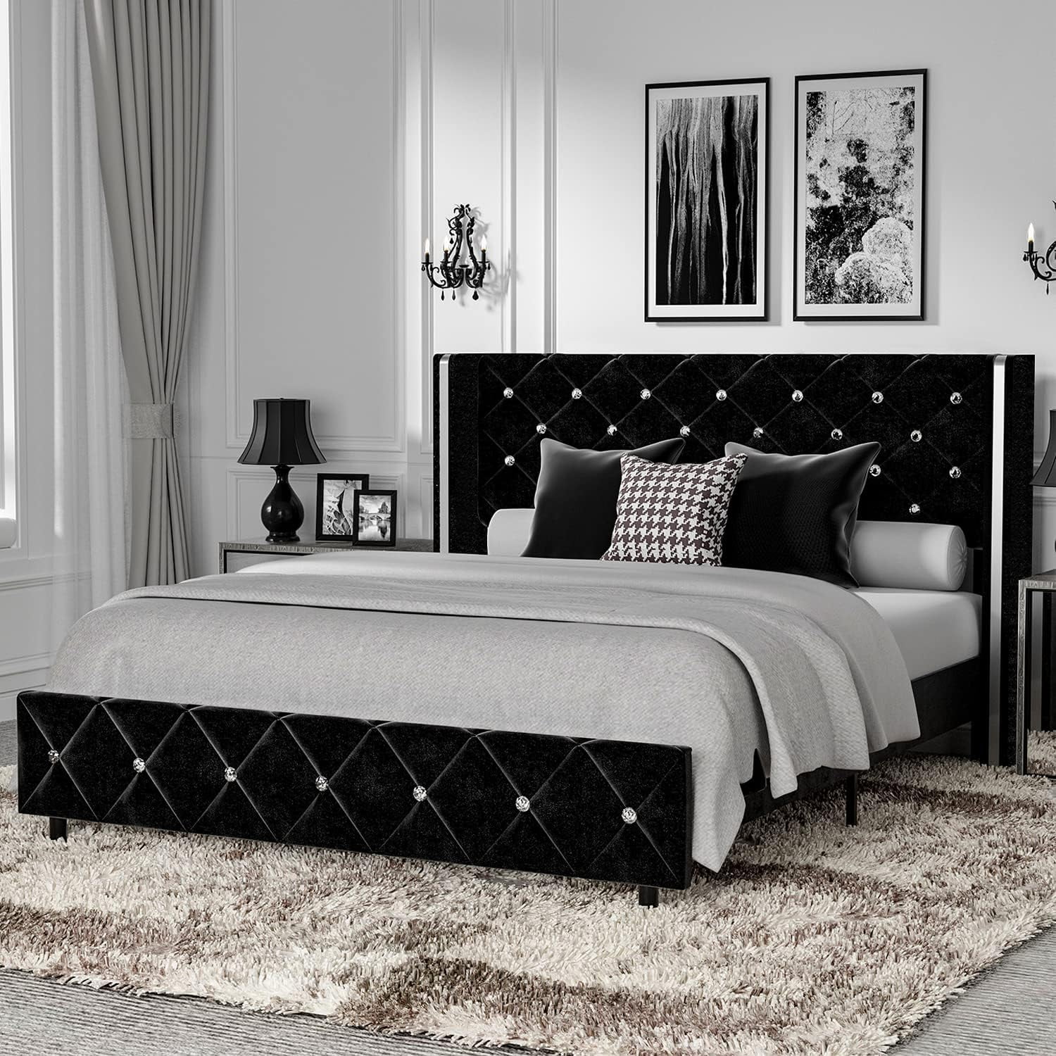 Catrimown Queen Size Bed Frame Upholstered Platform Bed Frame