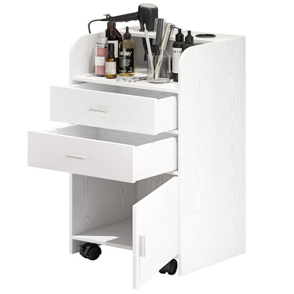 Catrimown Salon Station, Storage Cabinet with 2 Drawers & Large Cabinet, White