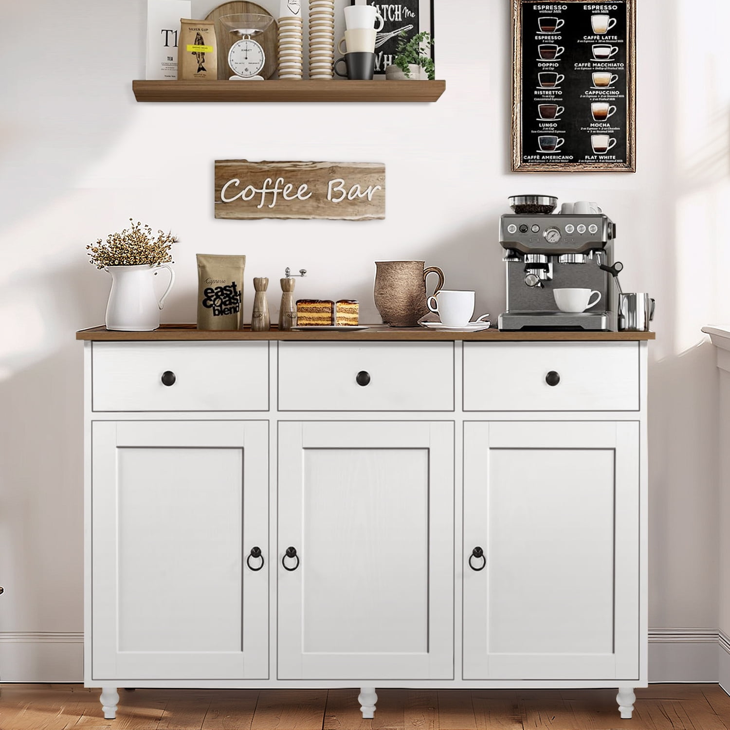 Coffee Bar Cabinet Buffet & Sideboard Kitchen Storage Cabinet w/ Sliding  Door US