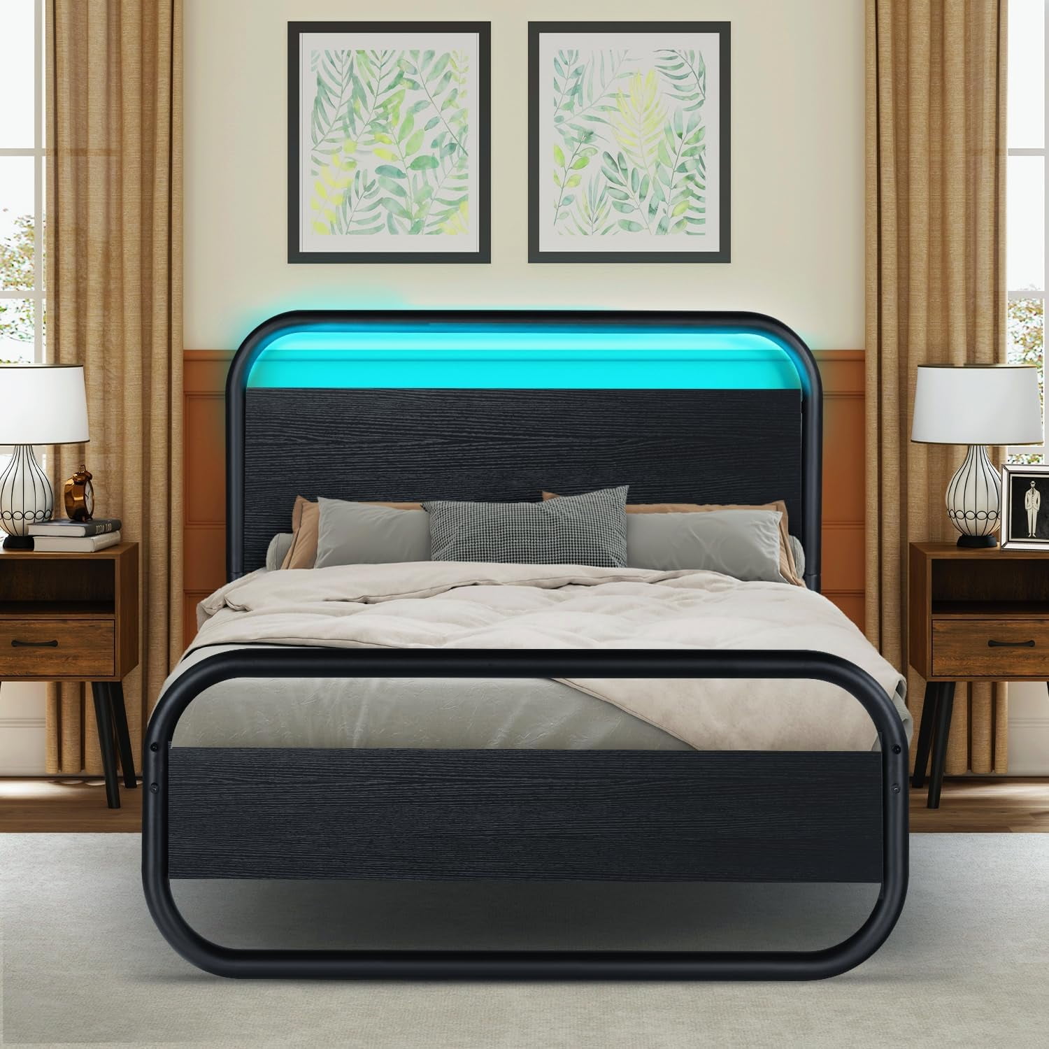 Catrimown Twin Bed Frame, Rustic Platform Bed Frame Twin with Headboard