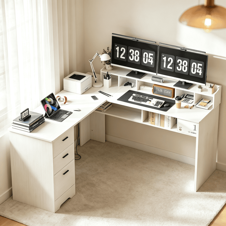 Catrimown, White L Shaped Desk, 20