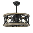 thumbnail image 1 of Catrin Matte Black+Imitation Wood Grain 21-Inch 4-Light Open Metal Drum Shade Fandelier, 1 of 13