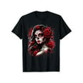 thumbnail image 1 of Catrina Sugar Skull Graphic Tee T Shirt Top Day Of The Dead Floral Design Vibrant Print Casual Short Sleeve Black S-5XL, 1 of 7