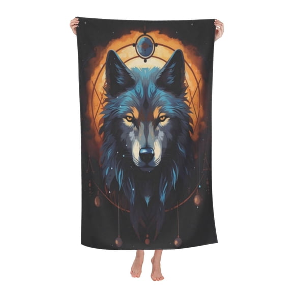 Catroon Wolf Dream Catcher Bath Towel Soft and Highly Absorbent for Adults
