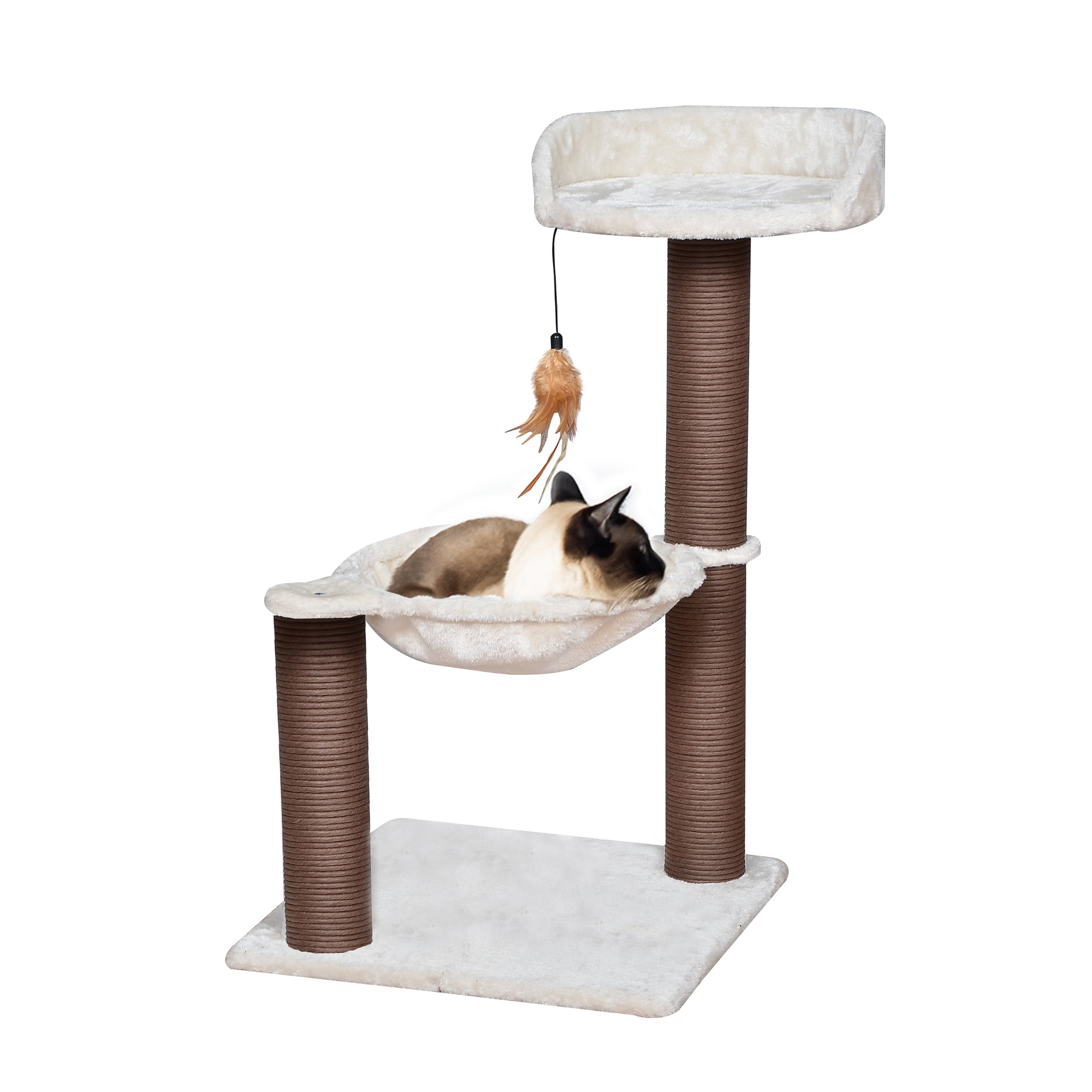 Catry 28" Beige 3Level Small Cat Tree with Hammock Scratching Post