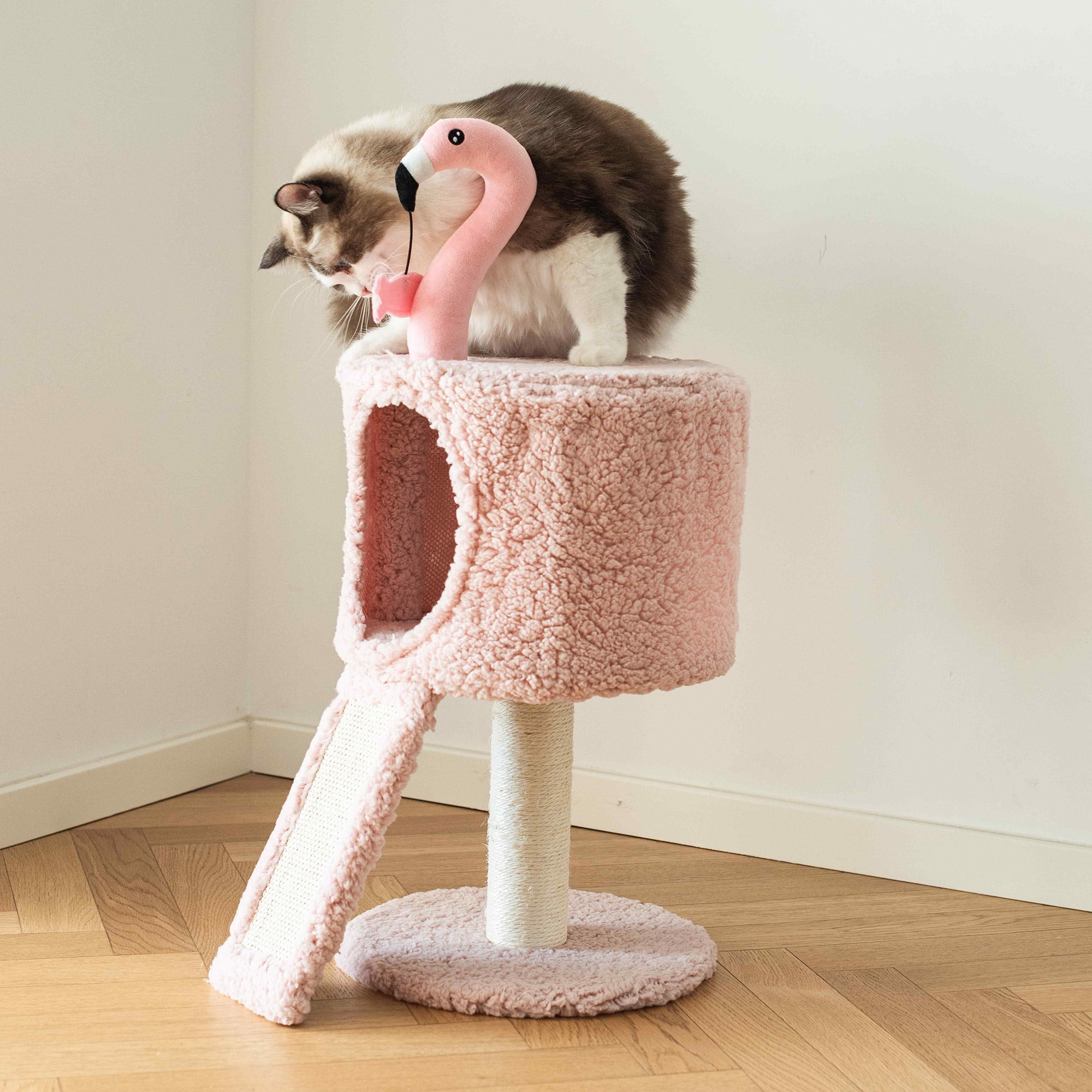 Catry 31" Pink Flamingo Animal Medium Cat Tree With Kitten Condo Sisal