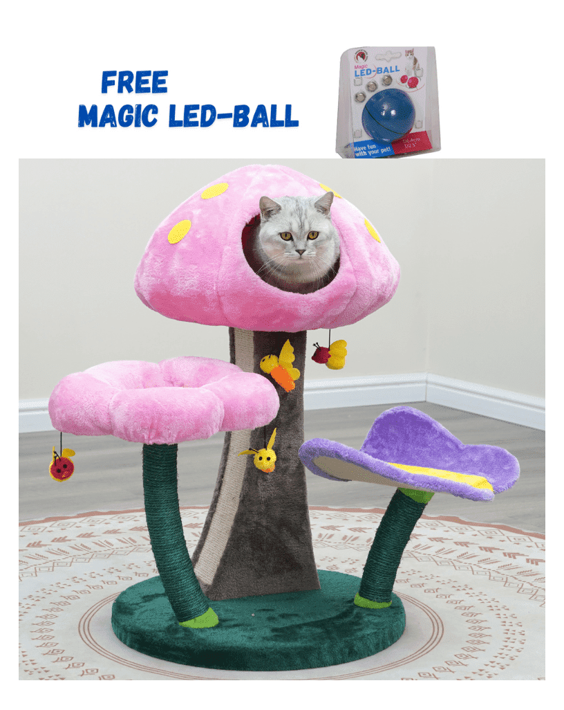 Whimsical Pink and Purple Mushroom Cat Tree with Sisal Scratching Posts