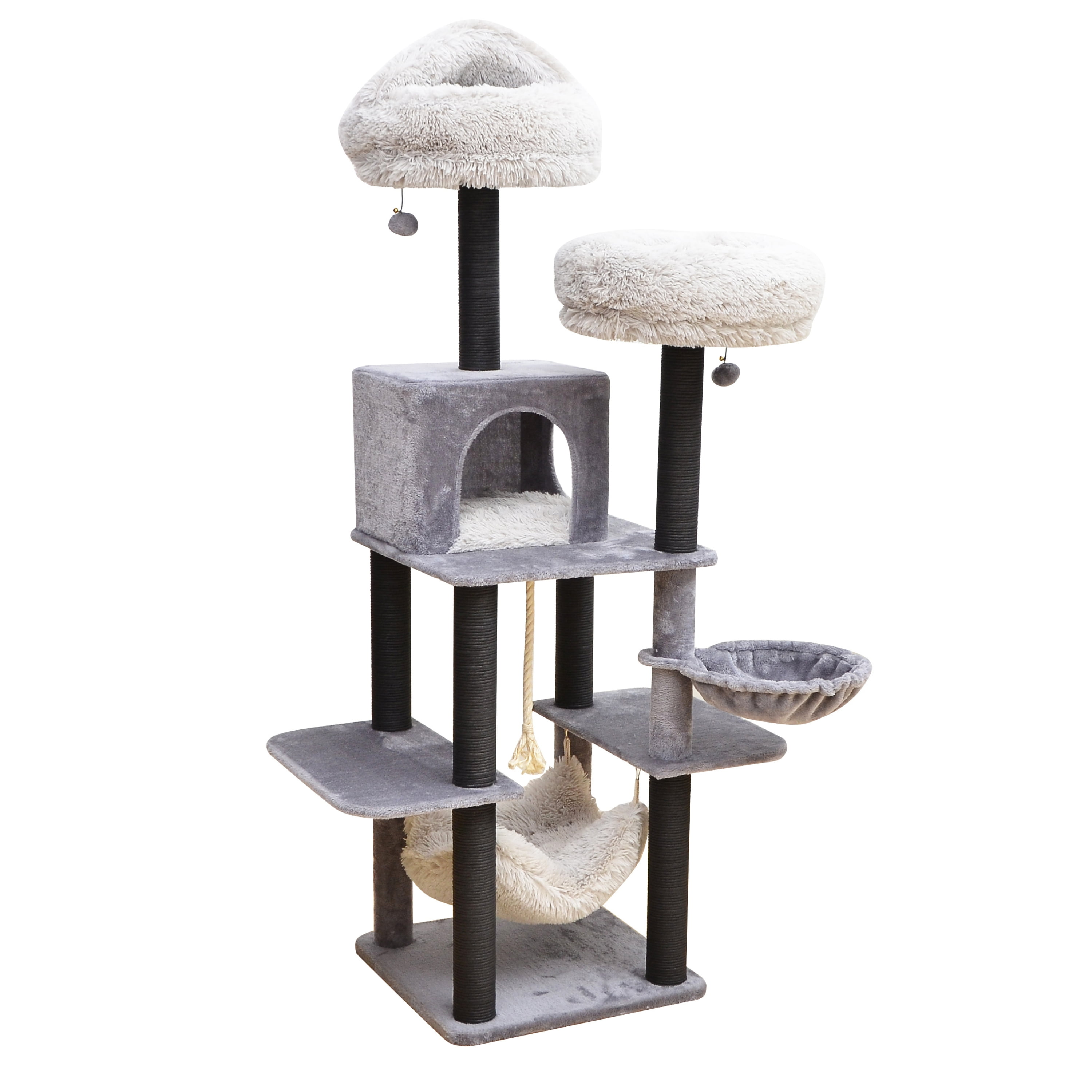 63'' Gray Faux Fur and Sisal 7-Level Cat Tree Tower