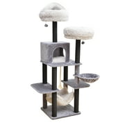 Catry 63 7-Level Gray Cat Tree Tower for Large Cats with Hammock, Scratching Post, Plush Perches, LED Ball