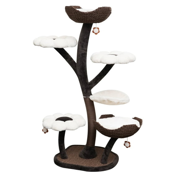 Catry Kitty Play Tower 6-Level Multi-Activity Cat Tree with Flower Perches and Handwoven Baskets