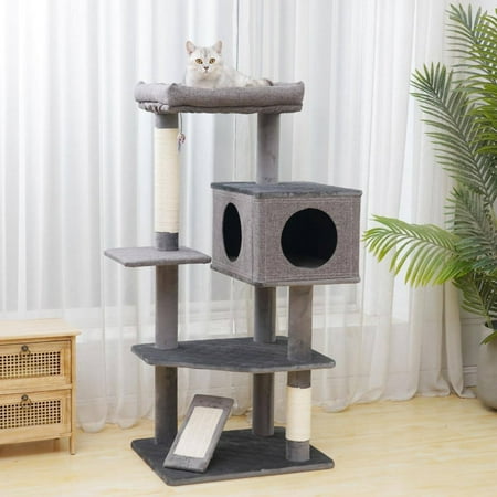 "Catry Minimalistic Contemporary Cat Tree - 49"", 5 Level, Large, Yara, Cat Activity Center with Plush Condo"