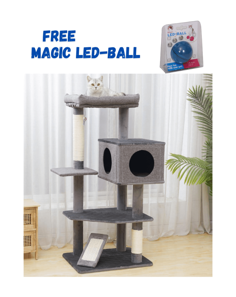 Catry Minimalistic Contemporary Cat Tree - 49", 5 Level, Large, Yara with Free LED-Ball