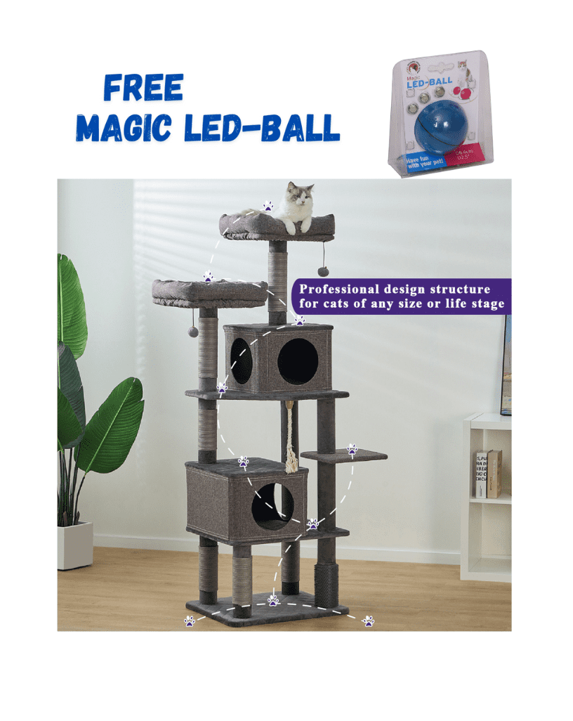 Stella 68" Gray Polyester and Engineered Wood Cat Tree
