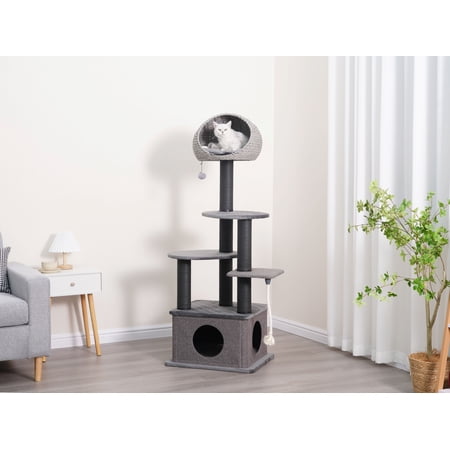 "Catry Modern Eco-friendly Velvet Cat Tree - 62"", 6 Level, Large, with Free Magic LED-Ball"