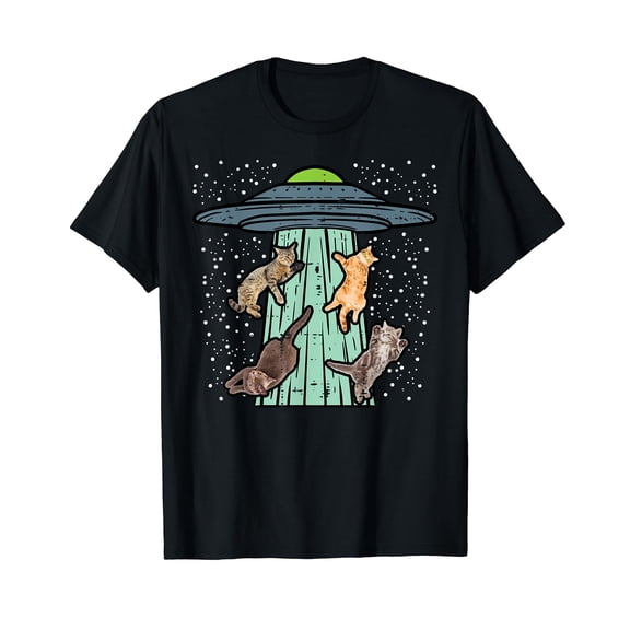 Cats Abducted By UFO Funny Alien Space Lover Men Women Kids T-Shirt