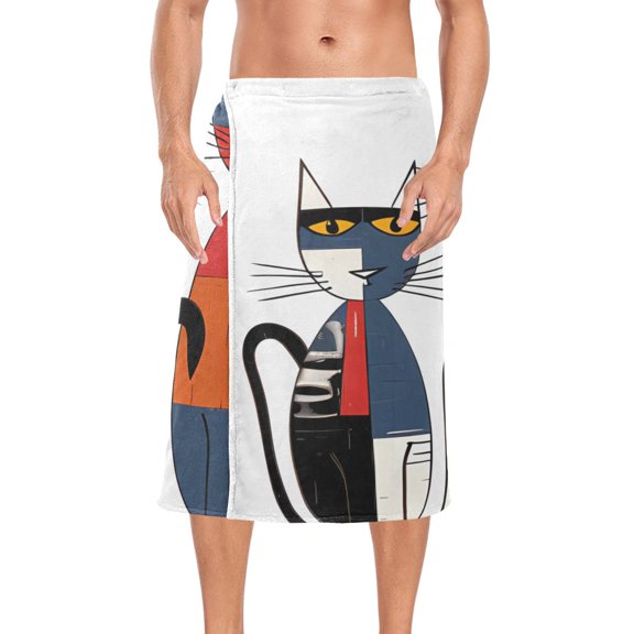 Cats Abstract Bath Towel Wrap for Man Adjustable Shower Wrap Button Closure Body Towel for Sauna Gym