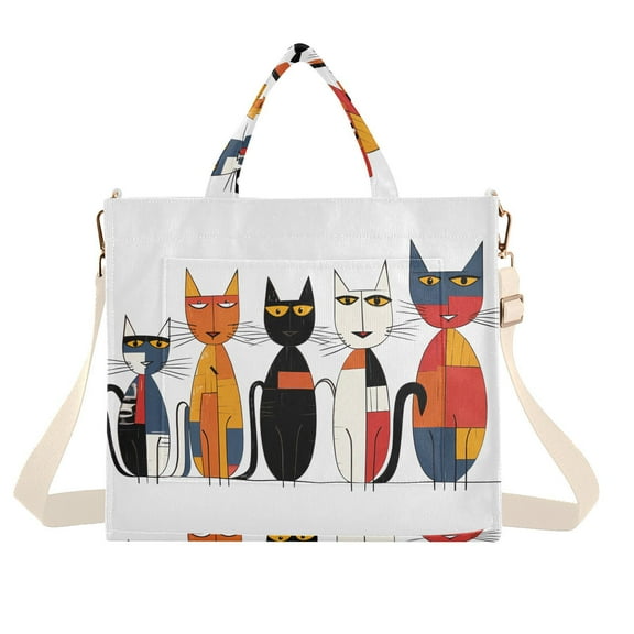 Cats Abstract Corduroy Tote Bag Handbag Large Messenger Bag Shoulder Crossbody Zipper Bag Purse