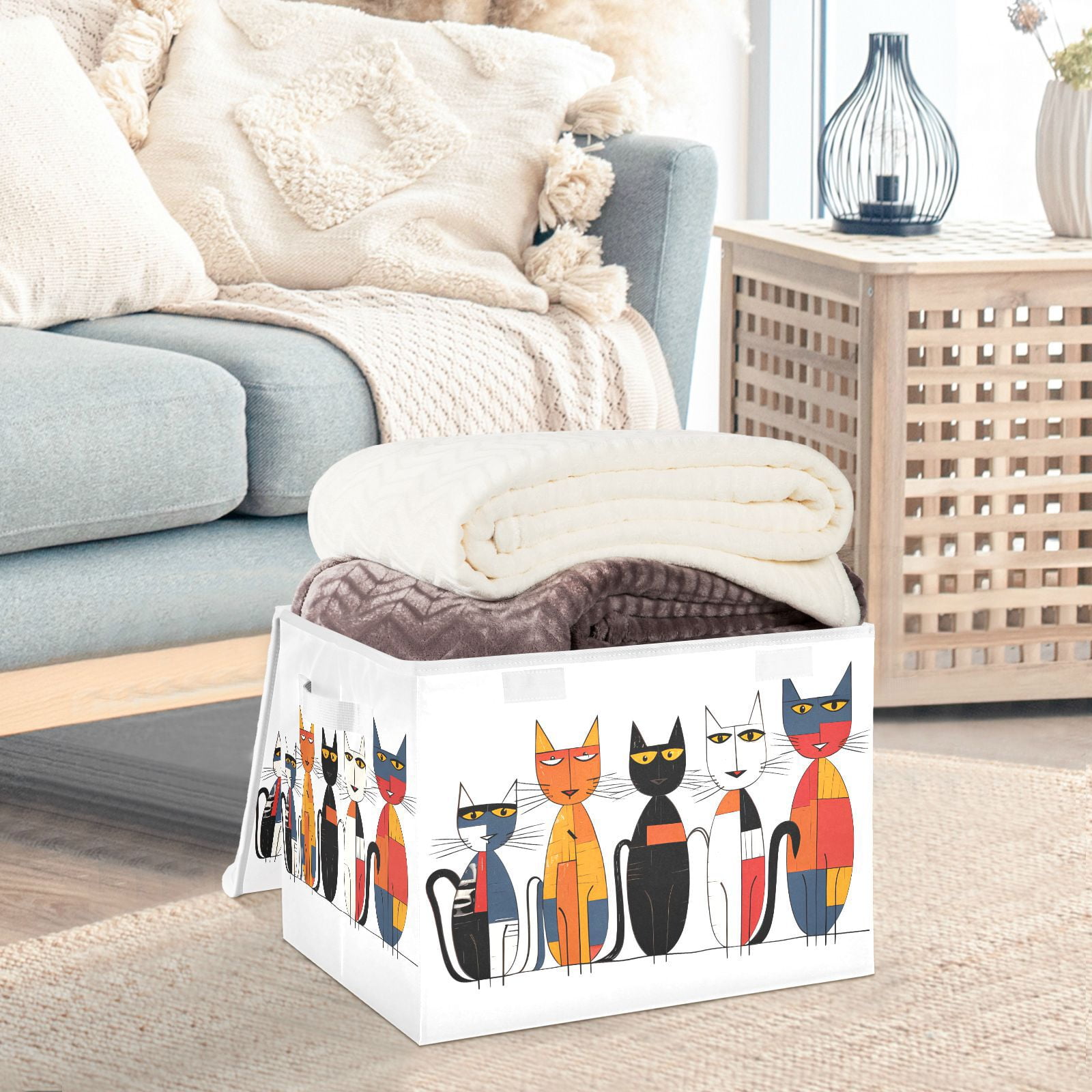 Cats Abstract Storage Basket Foldable Laundry Basket Shelf Kids Toy ...