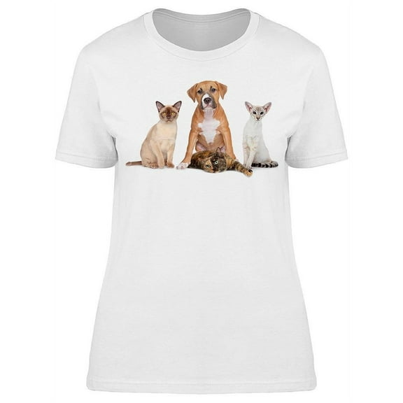 Cats And Dog Looking At Front T-Shirt Women -Image by Shutterstock, Female Medium