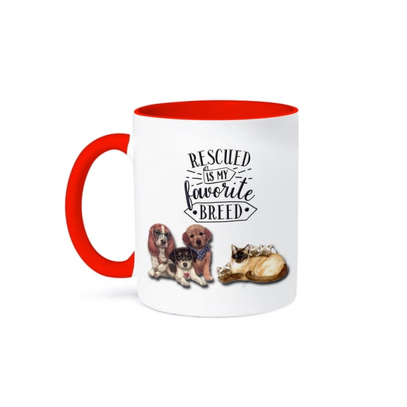 3drose, Cats and Dogs Animal Rescue Slogans and Pet Lovers, 15oz Two-tone Red Mug