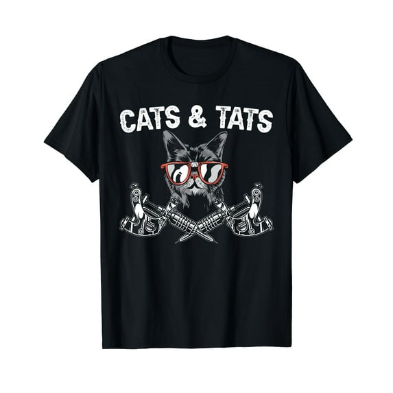 Cats And Tats Inking Tattoo Lover Tattooing Kitty Owner Black T-Shirt
