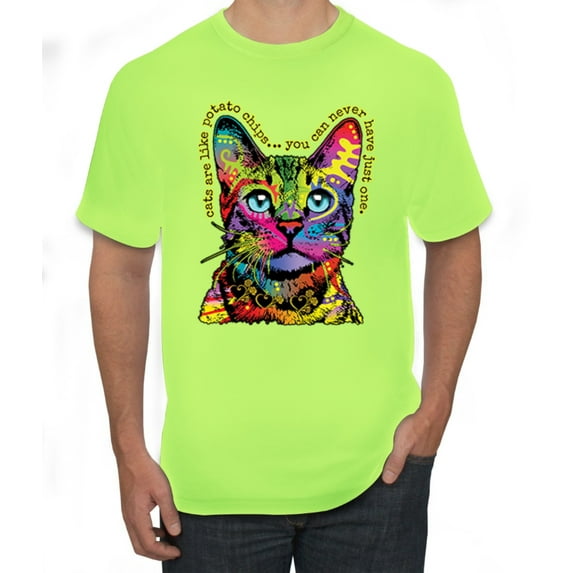 Cats Are Like Potato Chips Colorful Rainbow Cat Animal Lover Men's Graphic T-Shirt, Safety Green, 2XL