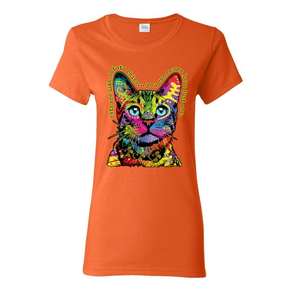 Cats Are Like Potato Chips Colorful Rainbow Cat Animal Lover Womens Graphic T-Shirt, Orange, X-Large