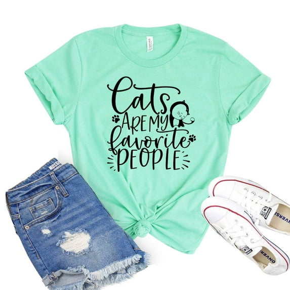 Cats Are My Favorite People Shirt Women's Cat Mom Tee Kitty Lover T-shirt Animal Rescue Shirts Fur Mama Gift