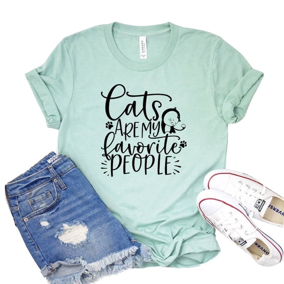 Cats Are My Favorite People Shirt Women's Cat Mom Tee Kitty Lover T-shirt Animal Rescue Shirts Fur Mama Gift