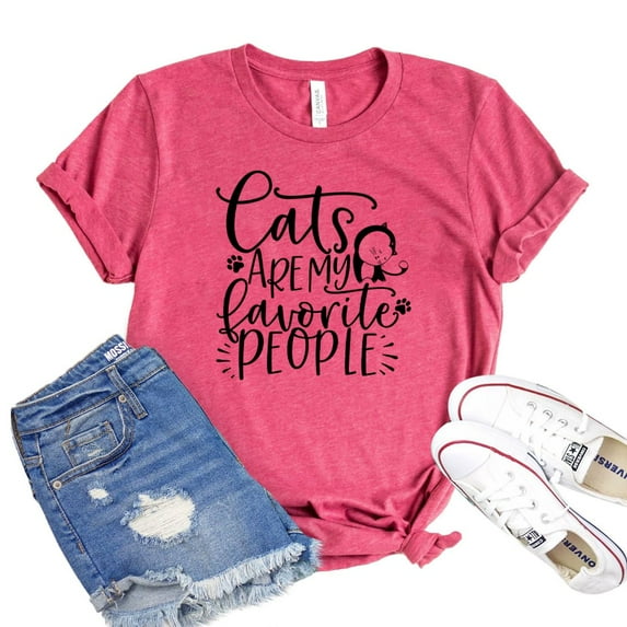 Cats Are My Favorite People Shirt Women's Cat Mom Tee Kitty Lover T-shirt Animal Rescue Shirts Fur Mama Gift