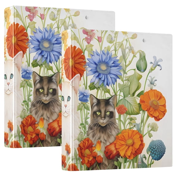 Cats Around Flowers Leaves 3 Ring Binders 1.5 inch Hardcover File Folders with Interior Pockets A4 Size Organizer for School Office Hospital