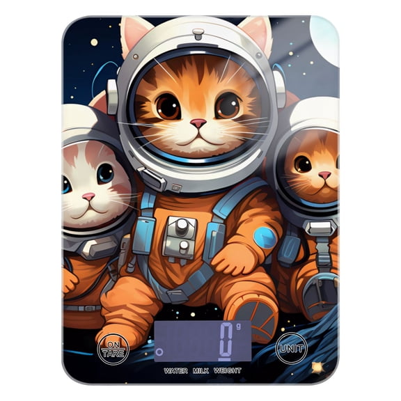 Cats Astronauts Cave Planet Food Scale Digital Kitchen Scale Waterproof Tempered Glass Tare Function 11 lb for Baking Cooking Meal Prep
