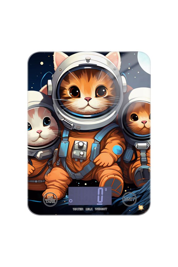 Cats Astronauts Cave Planet Food Scale Digital Kitchen Scale Waterproof Tempered Glass Tare Function 11 lb for Baking Cooking Meal Prep