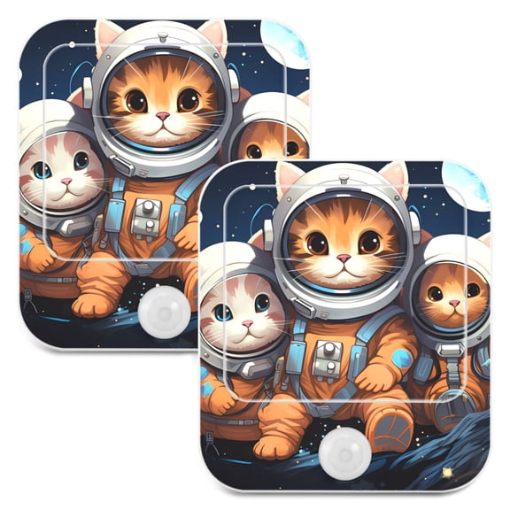 Cats Astronauts Cave Planet Night Lights Plug into Wall LED with Auto Light Sensor Warm Light for Kids Hallway Bedroom Living Room Kitchen Bathroom Set of 2