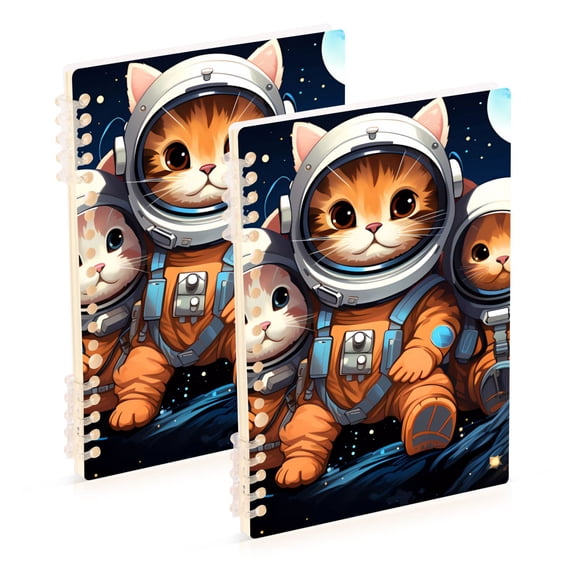 Cats Astronauts Cave Planet Ring Binder Notebook Journey Note Diary College Ruled Spiral Notebook Study Loose Leaf Paper A5 60 Pages