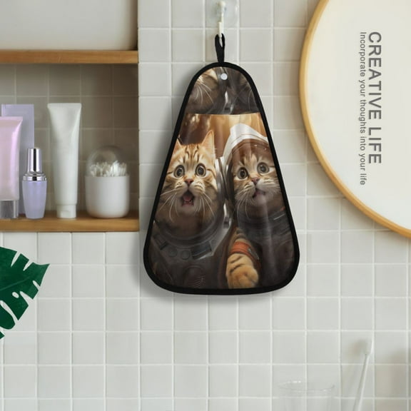 Cats Astronauts Orange Hanging Towel Kitchen Hand Towel Bathroom Absorbent Towel Machine Washable Quick Dry Dishcloths