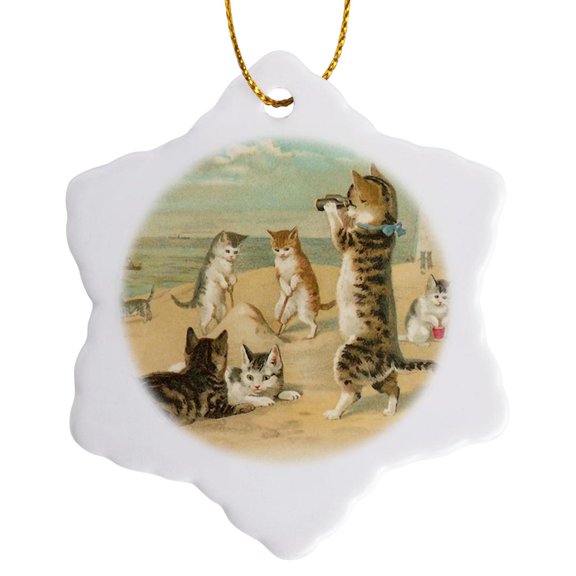 3drose, Cats at the Beach, 3 inch Snowflake Porcelain Ornament