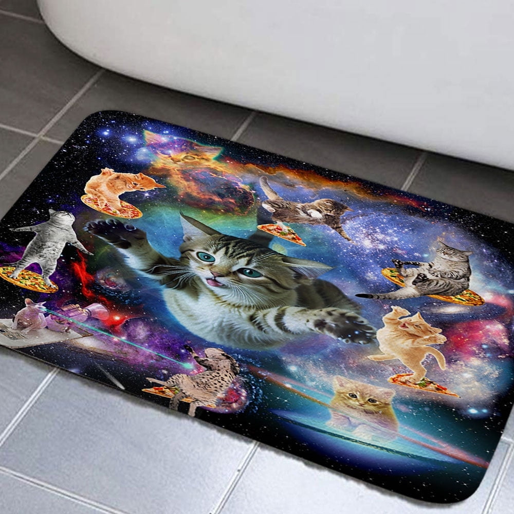 Cats Bathroom Rug Mat, Cool Cats in Outer Space Hilarious Bathroom Rugs