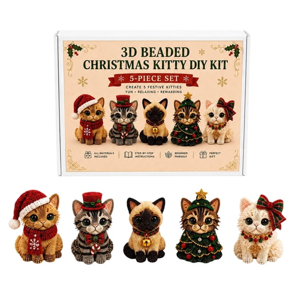 Cats Bead Art, DIY Beaded Animal Kit3D for Adults,Stress Relief Tiny3D Beaded Animal DIY Kit With Tools,Complete Bead Kits for Adults Craft Kit for Beginners,Create 5 Cute Animal Figures, 5 Cats-A