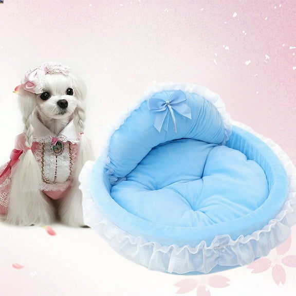 Cats Bed Dog Bed Pet Princess House - Comfortable Cushion Mattress, Soft Pet Mat, Blue