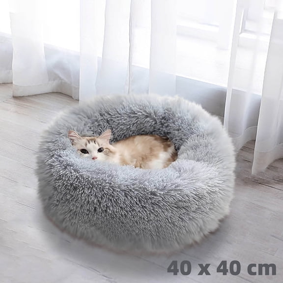 Cats Beds for Indoor Cats - Cats Bed Washable 15.7 inches, Dog Beds for Small Dogs, Anti Anxiety Round Long Velvet Furry Cats Bed, Thick Bottom, Winter Supplies(Gray)