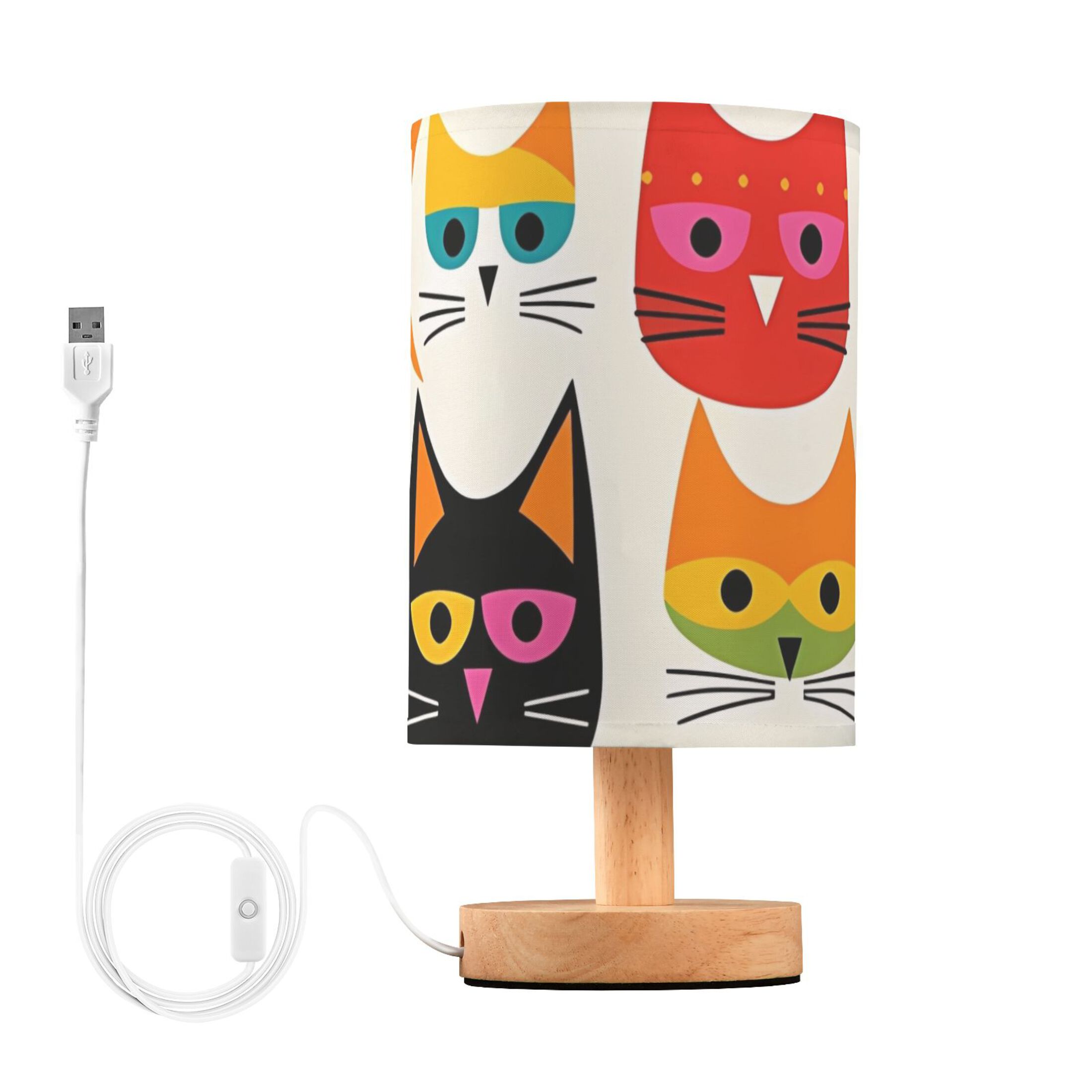 Cats Bedside Table Lamp LED Warm Lights with USB Charging Port Retro