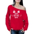 thumbnail image 1 of Cats Before Boys Sweatshirt for Women Pet Mom Women's Sweater Anti Valentines Day Off Shoulder Sweatshirt for Her, 1 of 4