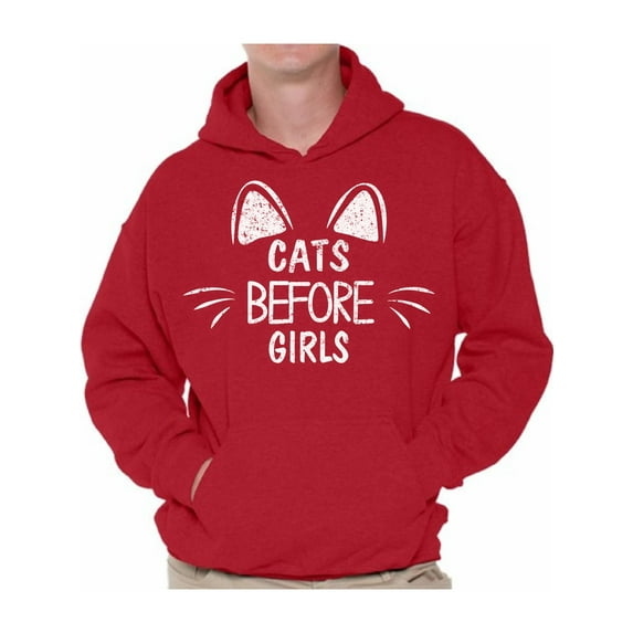 Cats Before Girls Hoodies for Men Cat Men's Hooded Sweatshirt Funny Valentines Day Sweater for Men Animal Lover Gifts
