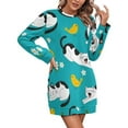 thumbnail image 1 of Cats Birds Flowers Teal Background Pattern Women Elegant Long Sleeve Warm Dress Autumn Winter Sweater Dress Casual Pullover Mini Dresses, 1 of 7