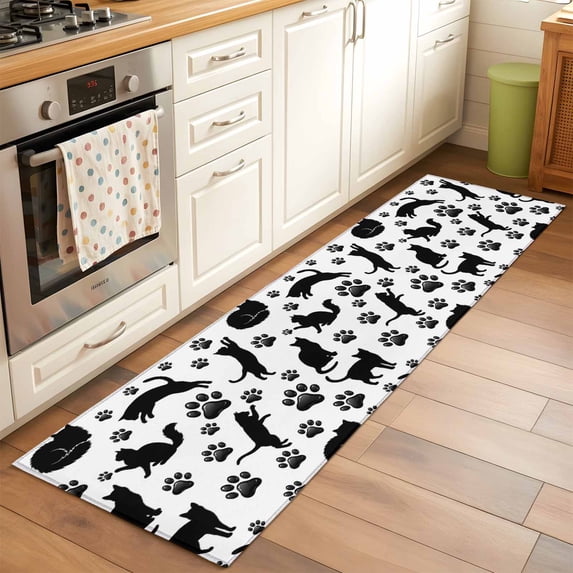 Cats Black Claws Runner Rugs 2x6 ft White Background Abstract Animal Modern Washable Hallway Rugs Non-Slip Floor Mats Absorbent Carpet Bedside Runners for Bedroom Kitchen Bathroom Laundry Room