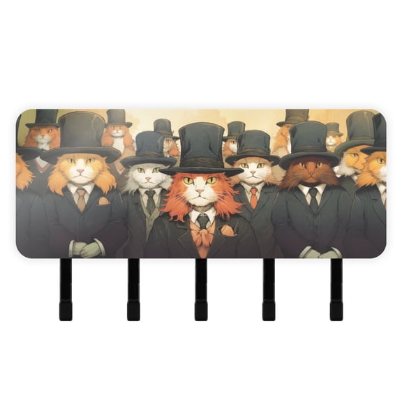 Cats Black Suits Mail Holder Organizer Wall Mount with Shelf Key Holder Key Rack with 5 Key Hooks for Wall Decorative