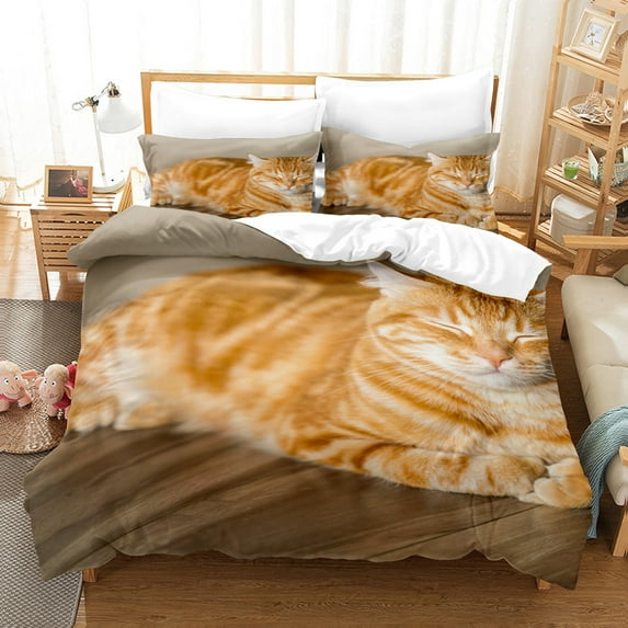 Cats for Boys Girls Cute Animal Printed Bedding Set Pet Theme Comforter Cover with 2 Pillow Shams Zipper Closure Soft Microfiber Child Pet Bedspread Cover
