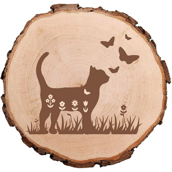 Cats Butterfly Flower Natural Round Wood Slices Undrilled Rustic Wooden Centrepiece Discs Tree Trunk Circles Engraving Art Log Crafts Decor Home Holiday Display Ornaments for DIY